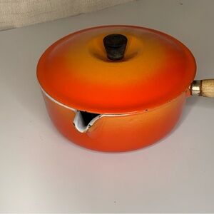Le Creuset Fiery Orange Enamel Saucepan with Lid
